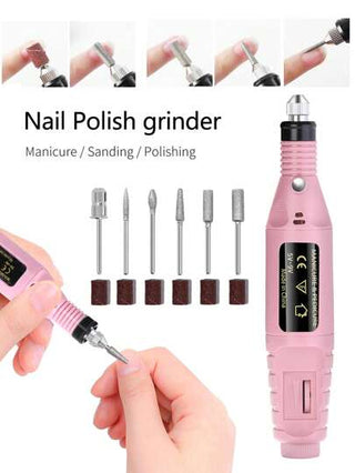 LULAA مجموعة ملف الأظافر الكهربائي، ملمع أظافر USB ب- 6 قطع، أداة عناية بالأظافر والبشرة الجافة المحمولة للأظافر الاكريليكية والجل - ماكينة طحن أظافر صغيرة وخالية من الروائح