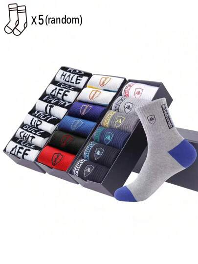 5 أزواج من الجوارب شبه الكاحل بنمط الحرف الكاجوال للرجال, للارتداء اليومي, بدون علبة