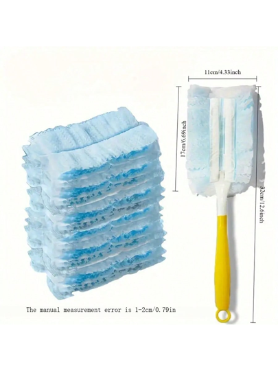 مجموعة من جامعات الغبار ذات الألياف الفائقة الدقة مع 10 رؤوس استبدال وأيدي قابلة للتمديد - أدوات تنظيف مرنة وسهلة الوصول مناسبة لمراوح السقف والستائر والأثاث - التنظيف في غرفة المعيشة والنوم والمطبخ والحمام، بدون الحاجة لكهرباء