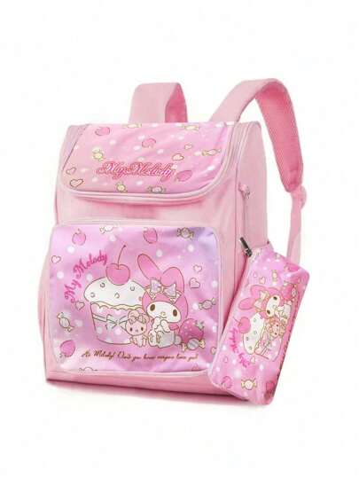 Sanrio حقيبة مدرسية مع حافظة أقلام، حقيبة ظهر مدرسية مضادة للماء، حقيبة كتب كرتونية جميلة، لوازم مدرسية كاواييي، هدايا عيد ميلاد وعيد الميلاد