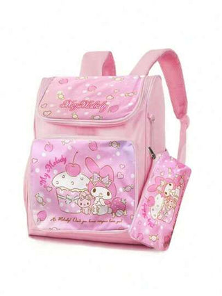 Sanrio حقيبة مدرسية مع حافظة أقلام، حقيبة ظهر مدرسية مضادة للماء، حقيبة كتب كرتونية جميلة، لوازم مدرسية كاواييي، هدايا عيد ميلاد وعيد الميلاد