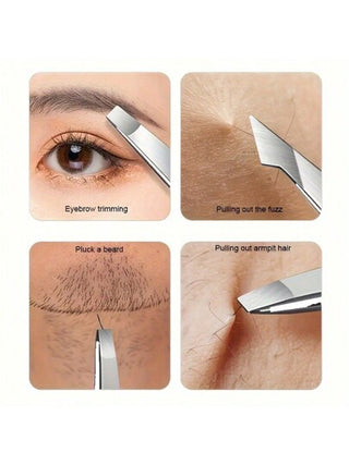 مجموعة من ملقاط الفولاذ المقاوم للصدأ الاحترافي - زوج واحد لإزالة شعر الوجه والشعر المتطفل والأشواك، زوج واحد من ملقاط الحواجب - ملقاط إزالة متخصص - مثالي لإزالة شعر الوجه والشعر المتطفل