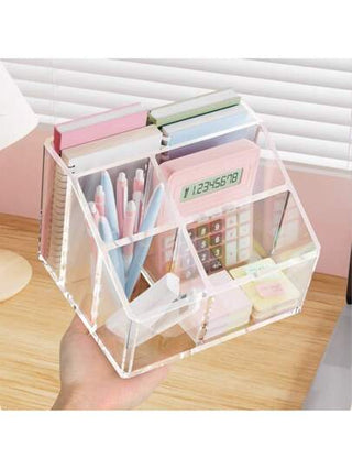 قطعة واحدة صندوق تخزين وحامل أقلام جاذب للغاية على المكتب، صندوق تنظيم شفاف الحجرات للطلاب والمكتب ومستحضرات التجميل والقرطاسية