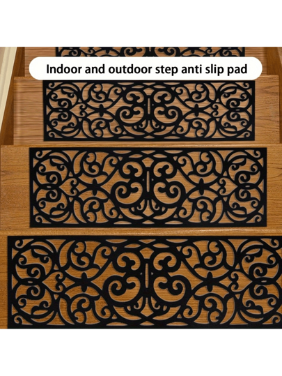 قطعة واحدة من مداسات الدرج المطاطية عديمة الانزلاق بتصميم عصري أسود، مقاس 29 * 9.4 بوصة، بتصميم مفرّغ، حصيرة أمان خارجية تمزج بين السلامة والأناقة، ديكور رمت