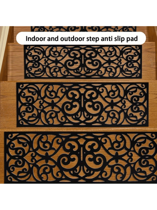 قطعة واحدة من مداسات الدرج المطاطية عديمة الانزلاق بتصميم عصري أسود، مقاس 29 * 9.4 بوصة، بتصميم مفرّغ، حصيرة أمان خارجية تمزج بين السلامة والأناقة، ديكور رمت