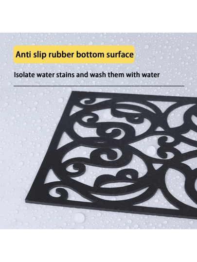 قطعة واحدة من مداسات الدرج المطاطية عديمة الانزلاق بتصميم عصري أسود، مقاس 29 * 9.4 بوصة، بتصميم مفرّغ، حصيرة أمان خارجية تمزج بين السلامة والأناقة، ديكور رمت