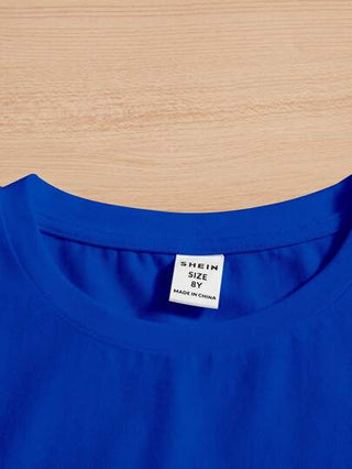 SHEIN تيشيرت كاجوال بياقة دائرية وأكمام قصيرة لاولاد المراهقين ،مناسب للصيف