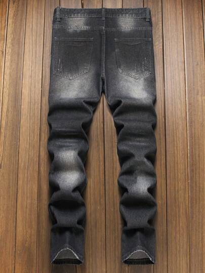 بناطيل جينز رجالية أنيقة سوداء باللون الرصاصي موزعة الماركة فضفاضة عادية