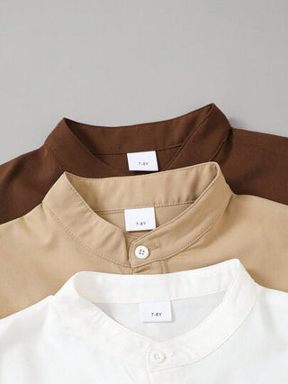 3 قطع/مجموعة قميص تغيير الألوان للصبي المراهق الصيفي (ثلاثي الألوان) بتفاصيل بولو قصير الأكمام ، لون بيج ، بني ، ارتداء بسيط وكاجوال للتنقل