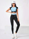 SHEIN Sport Studio طقم رياضي للنساء بأكمام راجلان والكتل اللونية، طقم تدريب للنساء، طقم سروال ضيق للتمارين