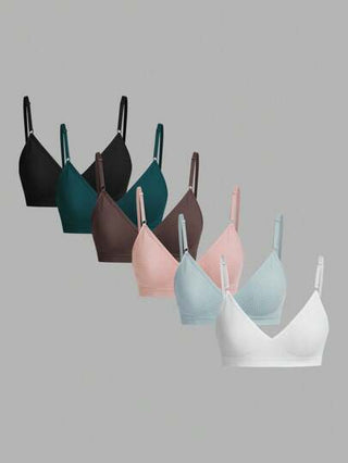 Shein Underwear&Sleepwear Basics طقم حمالة صدر بدون خياطة مريح وأنيق مكون من 6 قطع بألوان متعددة