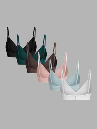 Shein Underwear&Sleepwear Basics طقم حمالة صدر بدون خياطة مريح وأنيق مكون من 6 قطع بألوان متعددة