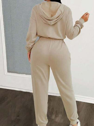 PETITE جمبسوت رياضية كاجوال للنساء ذات أكمام طويلة بسحاب ووسط مرن بلون قبحي، برنامج الربيع/الخريف