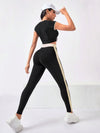 SHEIN Sport Studio 2 مجموعة أزياء رياضية مريحة بخصر ضيق، ملابس مصممة للارتداء اليومي وممارسة الرياضة للنساء، طقم لباس رياضي نسائي طقم بنطلون رياضي