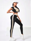 SHEIN Sport Studio 2 مجموعة أزياء رياضية مريحة بخصر ضيق، ملابس مصممة للارتداء اليومي وممارسة الرياضة للنساء، طقم لباس رياضي نسائي طقم بنطلون رياضي