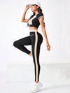 SHEIN Sport Studio 2 مجموعة أزياء رياضية مريحة بخصر ضيق، ملابس مصممة للارتداء اليومي وممارسة الرياضة للنساء، طقم لباس رياضي نسائي طقم بنطلون رياضي