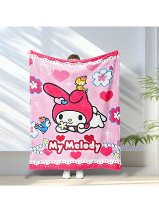 Sanrio 1 قطعة بطانية من الفلانيل المطبوع عليها رسوم كرتونية لشخصيات سانريو (هلو كيتي ، باتز ماورو ، ماي ميلودي ، سيناموريل ، بوتشاكو ، بورين) ، مناسبة لاستخدامها في المنزل ، الإقامة الجامعية ، التخييم ، النزهة ، السفر بالسيارة ، هدية متعددة الاستخدامات