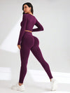 SHEIN Sport Studio بدلة رياضية سبورت طويلة الأكمام وتايت سبورت قطعتين، بتصميم أحادي اللون خالي من الحواف، مجموعة ملابس رياضية للنساء