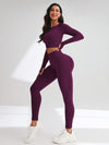 SHEIN Sport Studio بدلة رياضية سبورت طويلة الأكمام وتايت سبورت قطعتين، بتصميم أحادي اللون خالي من الحواف، مجموعة ملابس رياضية للنساء