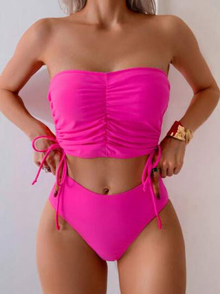 طقم تانكيني حريمي Swim طقم بيكيني مكون من توب محصور بحمالات رفيعة وبنطلون عالي الخصر بسحاب جانبي للنساء في الصيف