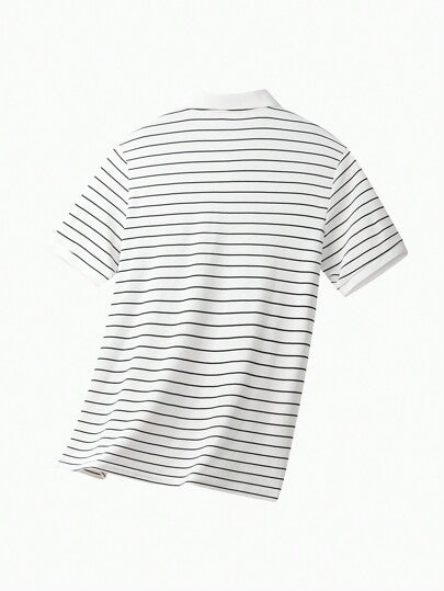 قميص بولو مخطط رجالي، قميص كاجوال أعمال فضفاض بأكمام قصيرة وياقة مناسب للبالغين الصيف