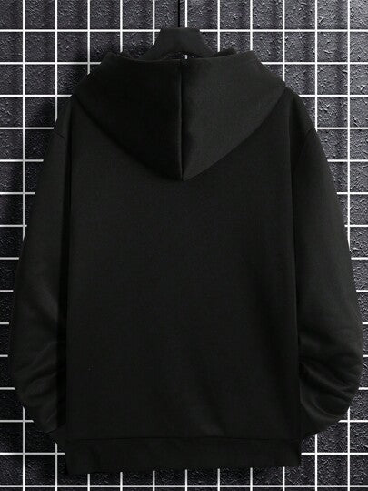 Manfinity Homme بلوفر للرجال كبار الحجم لون سادة بغطاء للرأس وسحاب، كاجوال للخريف/الشتاء، أساسي للعمل أسود اللون، طويل الأكمام هودي، هدايا للأصدقاء والأزواج والحبيب