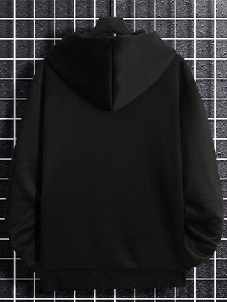 Manfinity Homme بلوفر للرجال كبار الحجم لون سادة بغطاء للرأس وسحاب، كاجوال للخريف/الشتاء، أساسي للعمل أسود اللون، طويل الأكمام هودي، هدايا للأصدقاء والأزواج والحبيب