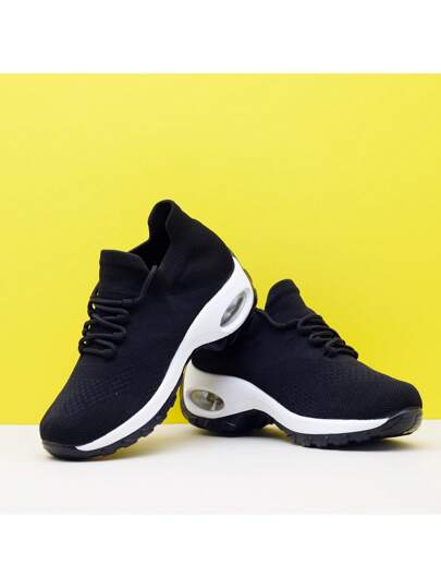 أحذية رياضية كاجوال مضفرة مع وسادة هواء للنساء، أحذية رياضية سهلة الربط مع امتصاص صدمات