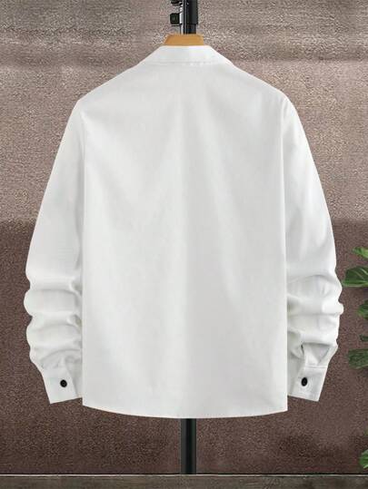 Manfinity Homme قميص كاجوال للرجال أكمام طويلة بلون أحادي، خريفي