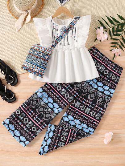 تيشيرتات بناتي مجموعة من تي شيرت كاجوال أنيقة وبنطلون واسع الساق للفتيات المراهقات