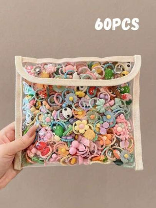 100/90/80/70/60/50/40/30/20/10 قطعة/مجموعة حلقات لأصابع الأطفال الصغار وحبال شعر صغيرة بألوان عشوائية وأشكال أميرات كرتونية ، إكسسوارات أطفال معبأة في أكياس بلاستيكية