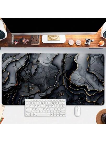 حصيرة مكتب كبيرة بتصميم رخامي فاخر 35.4 * 15.7 بوصة لوحة الماوس مع حواف مخيطة قاعدة مطاطية مضادة للانزلاق وحصيرة لوحة المفاتيح للمنزل والمكتب والعودة إلى المدرسة