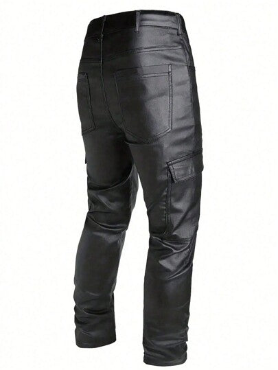 Manfinity EMRG بنطلون رجالي جيب سحاب أمامي بجيب، بني كارجو، طويل مستقيم الساق، سراويل أسود عادي، هدايا للزوج أو الحبيب