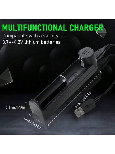 powerKAN شاحن ذكي للبطارية أيون الليثيوم ذو فتحة واحدة ومؤشر إضاءة LED، متوافق مع بطاريات أسطوانية ليثيوم 3.7 فولت مثل 10440 14500 14650 16340 16650 17650 17670 18350 18490 18500 18650 20700 21700 22700 26650 26700...، إدخال USB 5 فولت (البطارية غير مشمول