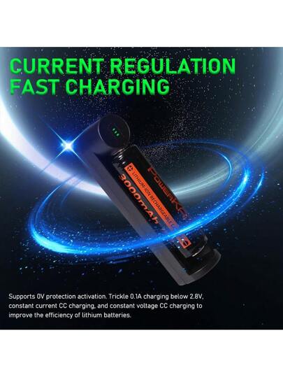 powerKAN شاحن ذكي للبطارية أيون الليثيوم ذو فتحة واحدة ومؤشر إضاءة LED، متوافق مع بطاريات أسطوانية ليثيوم 3.7 فولت مثل 10440 14500 14650 16340 16650 17650 17670 18350 18490 18500 18650 20700 21700 22700 26650 26700...، إدخال USB 5 فولت (البطارية غير مشمول