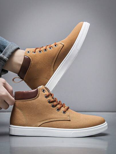 أحذية رياضية سنيكرز كاجوال للرجال بتصميم بسيط وعصري، حذاء رياضي رياضي للسكيت بورد، أحذية كانفاس عالية الرقبة وقابلة للتنفس للطلاب