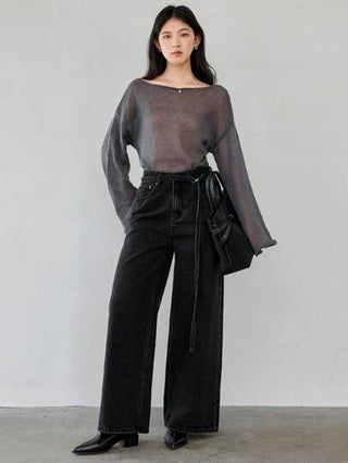 Dazy-Less بنطال جينز للسيدات، قصة بساق مستقيمة بخصر رباط، بتصميم عصري وأنيق من الدنيم، بأسلوب \القديم\" للأعمال والملابس الرسمية"