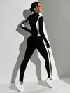SHEIN Sport Studio بدلة رياضية للنساء من ملابس علوية طويلة الأكمام محاطة بالألوان وسروال رياضي، ملابس رياضية للنساء