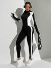 SHEIN Sport Studio بدلة رياضية للنساء من ملابس علوية طويلة الأكمام محاطة بالألوان وسروال رياضي، ملابس رياضية للنساء