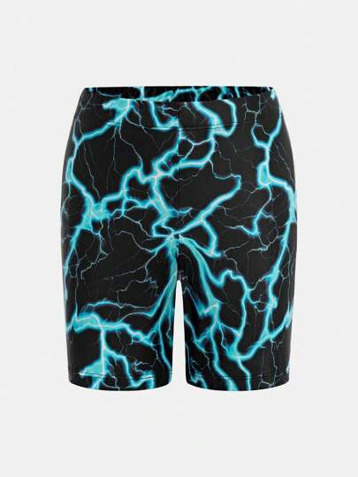 مايوه أولادي طقم تي شيرت بأكمام طويلة مزين برسمة البرق والحروف ، وشورت ضيق بحجم قطعتين مناسب للأولاد للاستخدام في العطلات الصيفية، للعب في الخارج، للشاطئ والسباحة