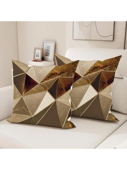 2 غطاء وسادة مخملي بخوخي، أغطية وسائد بتصميم هندسي بني فاتح على شكل رخام ثلاثي الأبعاد، 18 بوصة * 18 بوصة، بدون إدراج، طراز حديث، قابل للغسيل الآلي، إغلاق سحاب، مناسب للغرفة المعيشية والنوم والأريكة