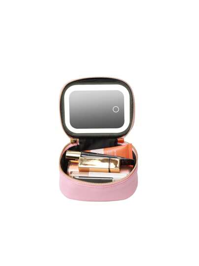 حقيبة مكياج قابلة للشحن 1200 مللي أمبير ساعة مع مرآة LED ، مرآة تجميل صغيرة بشاشة لمس ،حقيبة مكياج 3 ألوان إضاءة، منظم مكياج، حقيبة تخزين مكياج، محفظة مكياج