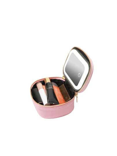 حقيبة مكياج قابلة للشحن 1200 مللي أمبير ساعة مع مرآة LED ، مرآة تجميل صغيرة بشاشة لمس ،حقيبة مكياج 3 ألوان إضاءة، منظم مكياج، حقيبة تخزين مكياج، محفظة مكياج