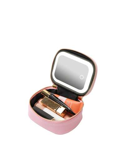 حقيبة مكياج قابلة للشحن 1200 مللي أمبير ساعة مع مرآة LED ، مرآة تجميل صغيرة بشاشة لمس ،حقيبة مكياج 3 ألوان إضاءة، منظم مكياج، حقيبة تخزين مكياج، محفظة مكياج