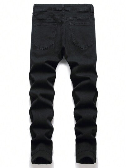 سراويل جينز ضيقة مطاطية مع ركبة ممزقة كبيرة، سراويل ضيقة عصرية كاجوال للرجال