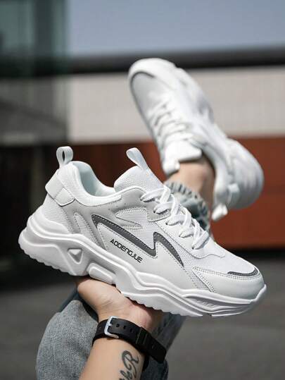 أحذية رياضية كاجوال ملونة بخطوط للرجال، سهلة الارتداء، رياضية وخفيفة الوزن للركض والتنزه والأنشطة الخارجية، أحذية سميكة