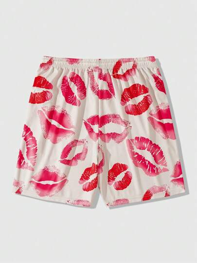 ROMWE MEN Street Life شورتات مطبوعة مش للرجال، عيد الحب للأزواج ، الربيع/الصيف