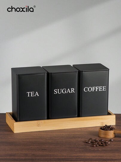 choxila 3 علب تخزين القهوة والشاي والوجبات الخفيفة، علب عرض فنية من الحديد الفني المربعة لتخزين حبوب القهوة
