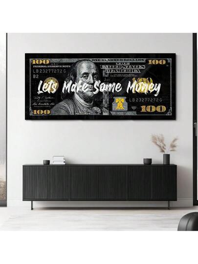 قطعة واحدة، "لنكسب بعض المال"، لوحة حائطية بقيمة 100 دولار أمريكي، ديكور حفلة العزوبية ذو طراز أسلوب الدولار الأمريكي الأصفر الأنيق، طبعة ملصق قديم أسلوب جوتيك داكن، لوحة حد أدنى على قماش، مناسبة لديكور المنزل، عربة البار، المقهى، صالة الطعام، هدية...