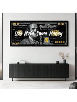 قطعة واحدة، "لنكسب بعض المال"، لوحة حائطية بقيمة 100 دولار أمريكي، ديكور حفلة العزوبية ذو طراز أسلوب الدولار الأمريكي الأصفر الأنيق، طبعة ملصق قديم أسلوب جوتيك داكن، لوحة حد أدنى على قماش، مناسبة لديكور المنزل، عربة البار، المقهى، صالة الطعام، هدية...